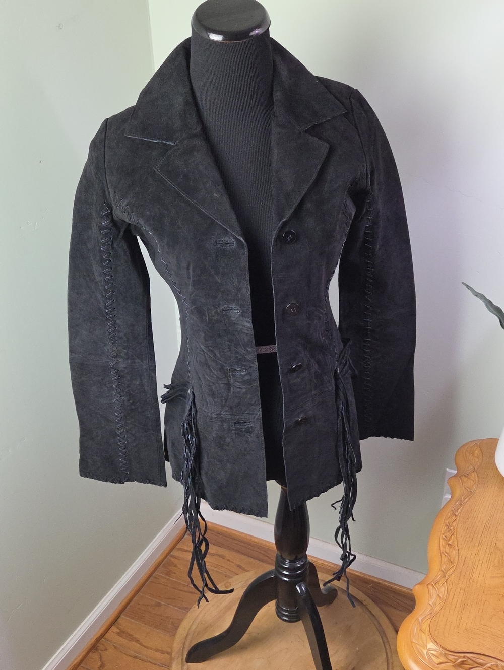 Western Black Suede Leather Fringe Jacket